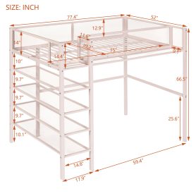Twin Size Metal Loft Bed with 4-Tier Shelves and Storage