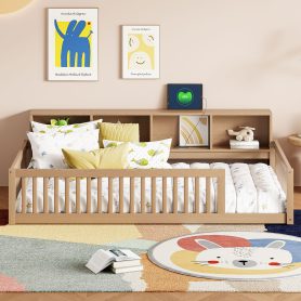 Wood Twin XL Size Daybed with Storage Cabinets and USB Ports