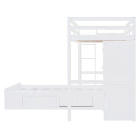 Twin Bunk Bed with Drawers, Wardrobe, Storage Shelves and Hydraulic Bed