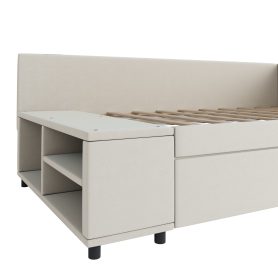 Twin Size L-Shaped Upholstered Platform Bed With Storage And Drawers
