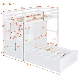 Twin Bunk Bed with Drawers, Wardrobe, Storage Shelves and Hydraulic Bed
