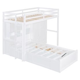 Twin Bunk Bed with Drawers, Wardrobe, Storage Shelves and Hydraulic Bed