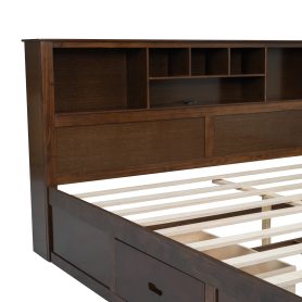 King Size Wood Platform Bed with Multi-storage Headboard, USB and Drawers