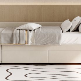 Twin Size L-Shaped Upholstered Platform Bed With Storage And Drawers