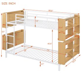 Twin Over Twin Size Metal Bunk Bed with Ladder and Full-Length Guardrail, Storage Space