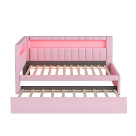 Upholstered TwIn Size platform bed with USB Ports and LED belt, With Trundle