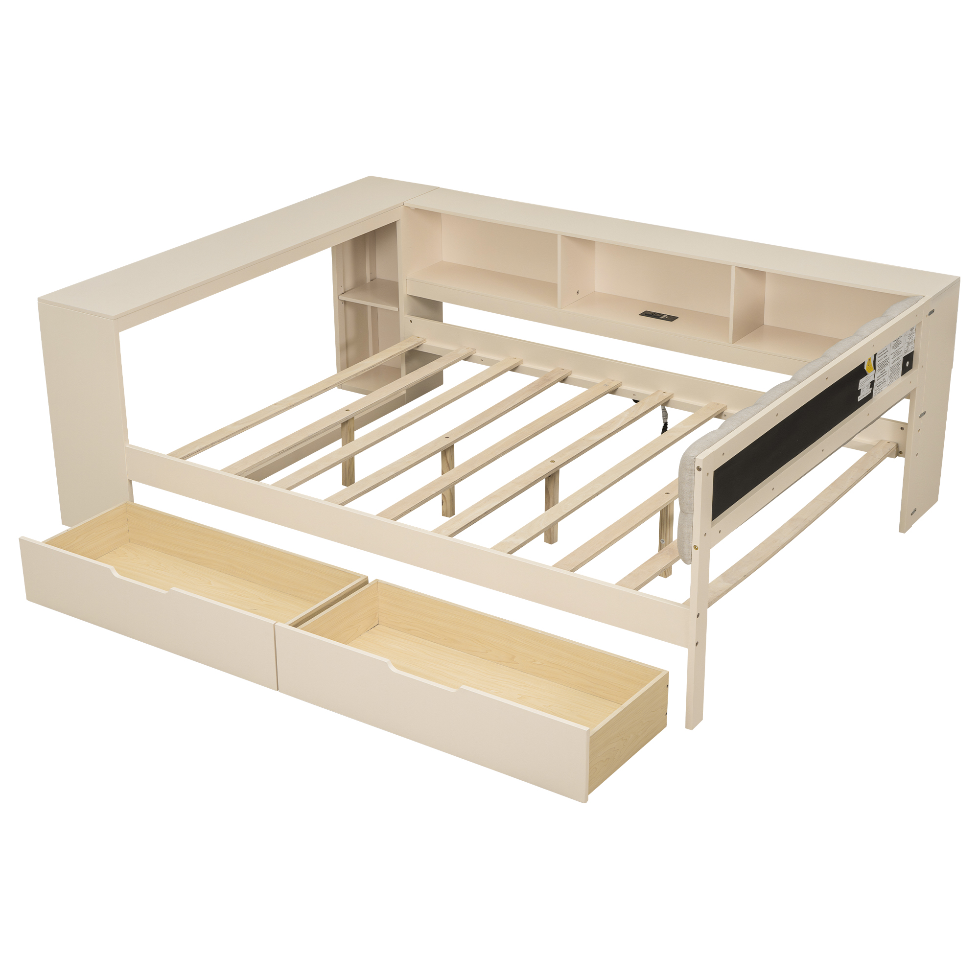 Wood Full Size Platform Bed with Storage Shelves, Drawers, Charging Station and Upholstered Headboard 13 Wood Full Size Platform Bed with Storage Shelves, Drawers, Charging Station and Upholstered Headboard