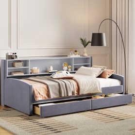 Twin size Upholstered Platform Bed with Storage and Drawers
