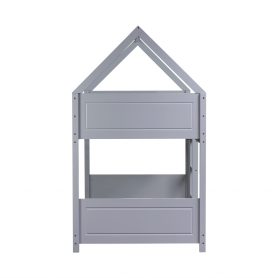 Twin Over Twin House Floor Bunk Bed with Headboards, Footboards and Guardrails, Ladder