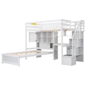 Twin Over Twin Loft Bed With Built-in Desk, Staircase, Storage Compartments And Shelves