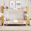Twin Over Twin Size Metal Bunk Bed with Ladder and Full-Length Guardrail, Storage Space