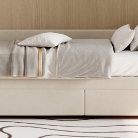 Twin Size L-Shaped Upholstered Platform Bed With Storage And Drawers