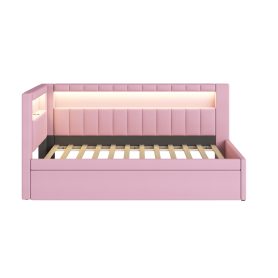 Upholstered TwIn Size platform bed with USB Ports and LED belt, With Trundle