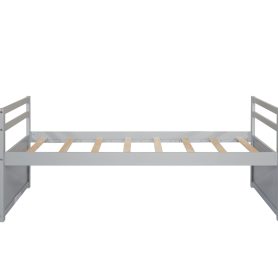 Twin Size Wooden Bed with Headboard, Footboard, Trundle and Three Storage Drawers