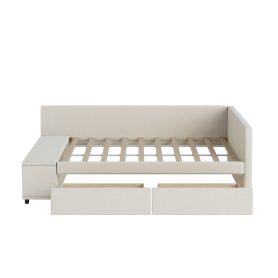 Twin Size L-Shaped Upholstered Platform Bed With Storage And Drawers
