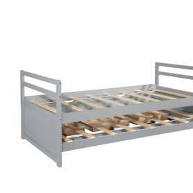 Twin Size Wooden Bed with Headboard, Footboard, Trundle and Three Storage Drawers