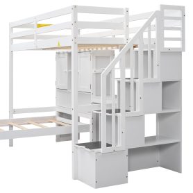Twin Over Twin Loft Bed With Built-in Desk, Staircase, Storage Compartments And Shelves