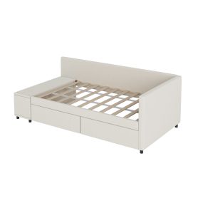 Twin Size L-Shaped Upholstered Platform Bed With Storage And Drawers