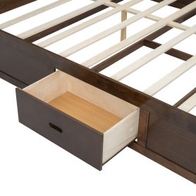 King Size Wood Platform Bed with Multi-storage Headboard, USB and Drawers