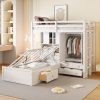 Twin Bunk Bed with Drawers, Wardrobe, Storage Shelves and Hydraulic Bed