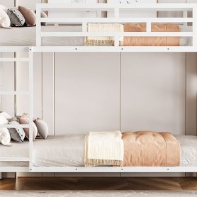 Twin Over Twin Size Metal Bunk Bed with Ladder and Full-Length Guardrail, Storage Space