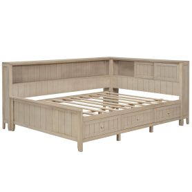 Full Size Wood Daybed with Storage Shelves and 3 Drawers
