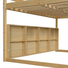 Full Size Wooden Loft Bed House-Shaped Frame With A Tent