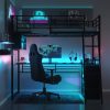 Twin Size Metal Loft Bed with LED, Desk and 4 Storage Shelves