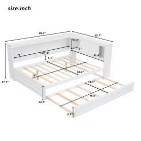 Full Size Wood Daybed with Storage Shelves, USB, LED, and Trundle