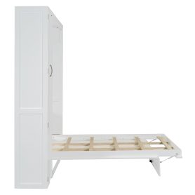 Queen Size Murphy Bed with Shelves, Drawers and LED Lights