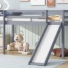 Rubber Wood Twin Low Loft Bed With Slide, Ladder and Safety Guardrails