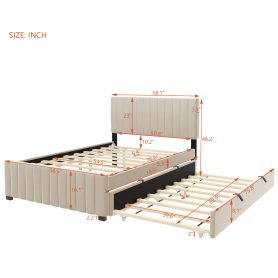 Full Size Velvet Upholstered Platform Bed with Twin Size Trundle