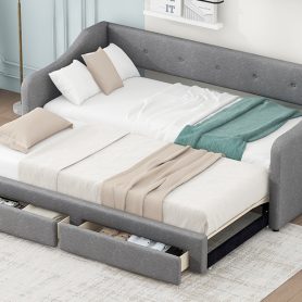 Twin XL to King Size Upholstered Daybed with Two Drawers 29 Twin XL to King Size Upholstered Daybed with Two Drawers