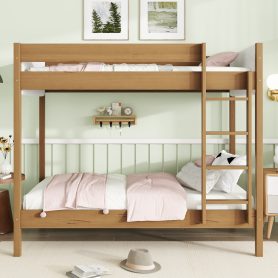Twin Over Twin Bunk Bed with Upholstered Headboard and Footboard of Teddy-Velvet Cushion