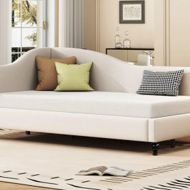 Twin Size L-Shaped Linen Daybed with Solid Wood Legs 29 Twin Size L-Shaped Linen Daybed with Solid Wood Legs