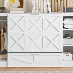 Twin Size Murphy Bed with Bedside Shelves and Wardrobe