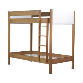 Twin Over Twin Bunk Bed with Upholstered Headboard and Footboard of Teddy-Velvet Cushion