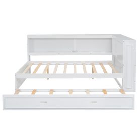 Full Size Wood Daybed with Storage Shelves, USB, LED, and Trundle