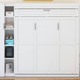 Queen Size Murphy Bed with Shelves, Drawers and LED Lights