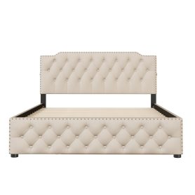 Queen Size Upholstered Platform Bed with Twin Size Trundle and 2 sets of USB Ports on each side