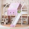 Twin Size Wooden Loft Bed House-Shaped Frame With A Tent 2 Twin Size Wooden Loft Bed House-Shaped Frame With A Tent