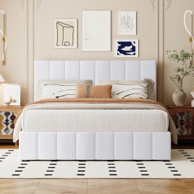 Queen Size Upholstered Platform Bed with Hydraulic Storage System