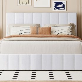 Queen Size Upholstered Platform Bed with Hydraulic Storage System