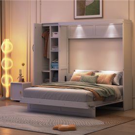 Queen Size Murphy Bed with Shelves, Drawers and LED Lights