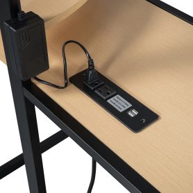 Twin Size Loft Metal Bed with Desk,Shelves,Power Outlet,LED Light and Wardrobe