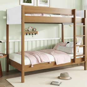 Twin Over Twin Bunk Bed with Upholstered Headboard and Footboard of Teddy-Velvet Cushion