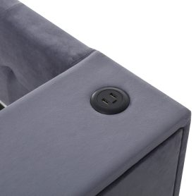 Twin Upholstered Bed with Storage and Twin Trundle, USB Charging Ports, French Velvet