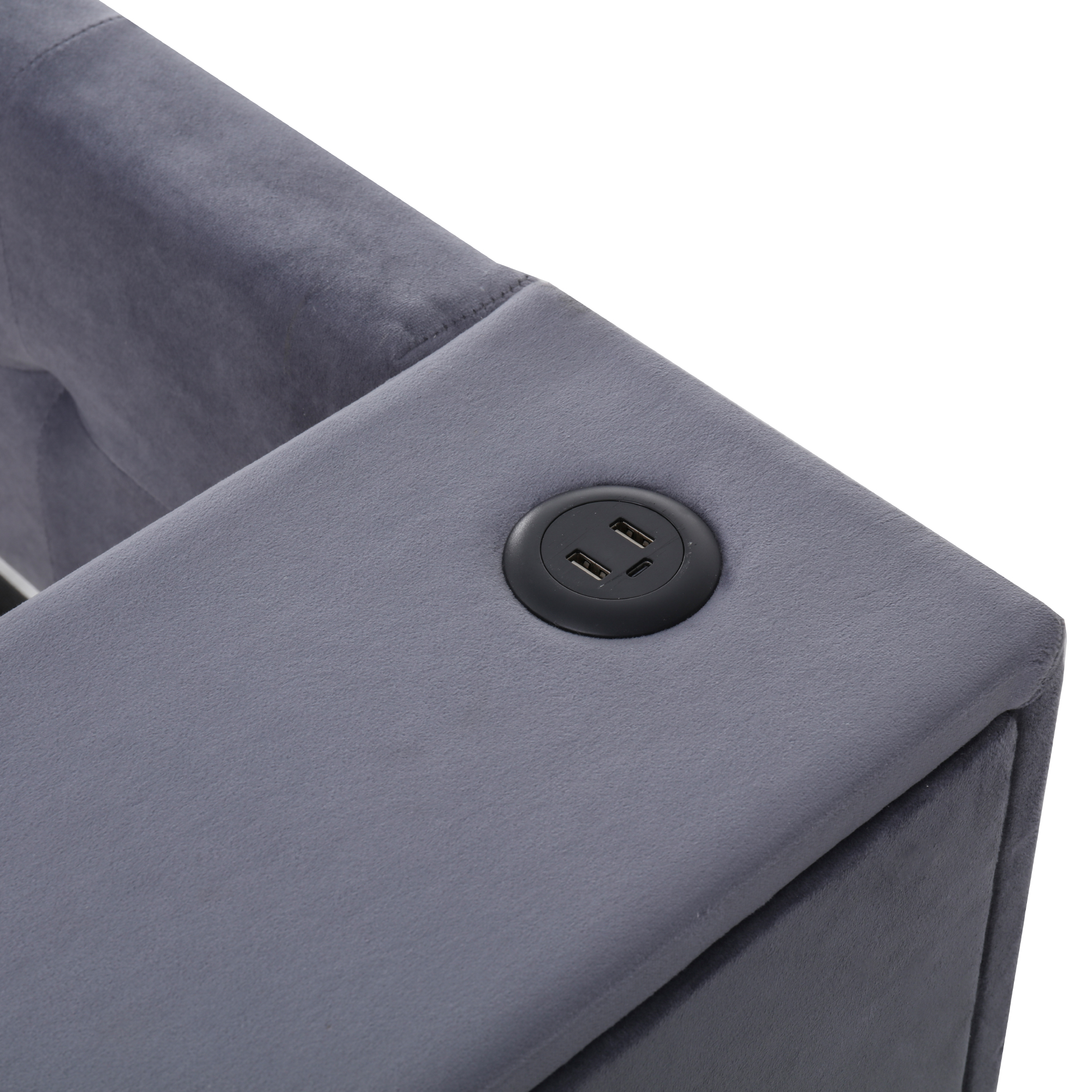 Twin Upholstered Bed with Storage and Twin Trundle, USB Charging Ports, French Velvet