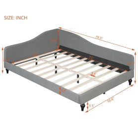 Full Size L-Shaped Linen Daybed with Solid Wood Legs