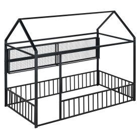 Twin Size Metal Bed House Bed Frame with Fence and Shelves 21 Twin Size Metal Bed House Bed Frame with Fence and Shelves